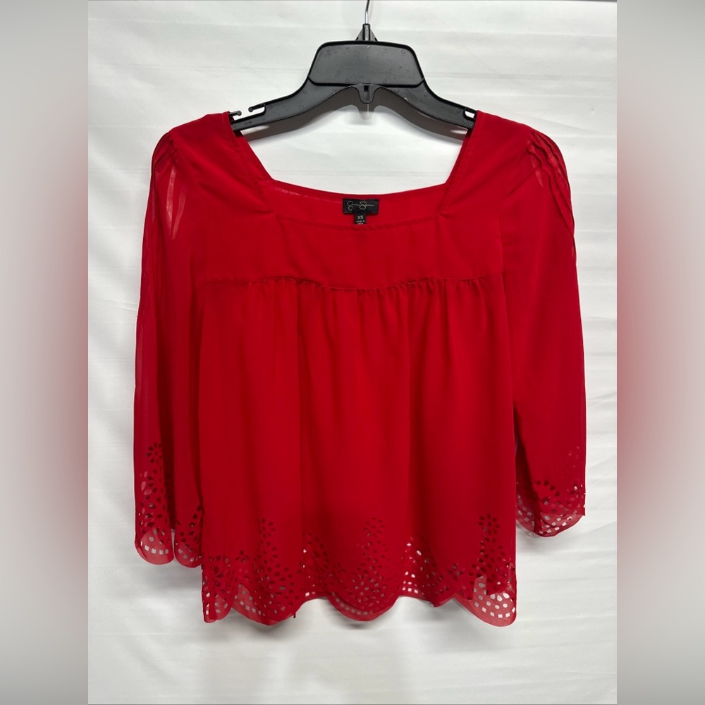 Jessica Simpson Red Boxy Blouse with 3/4 Sleeves